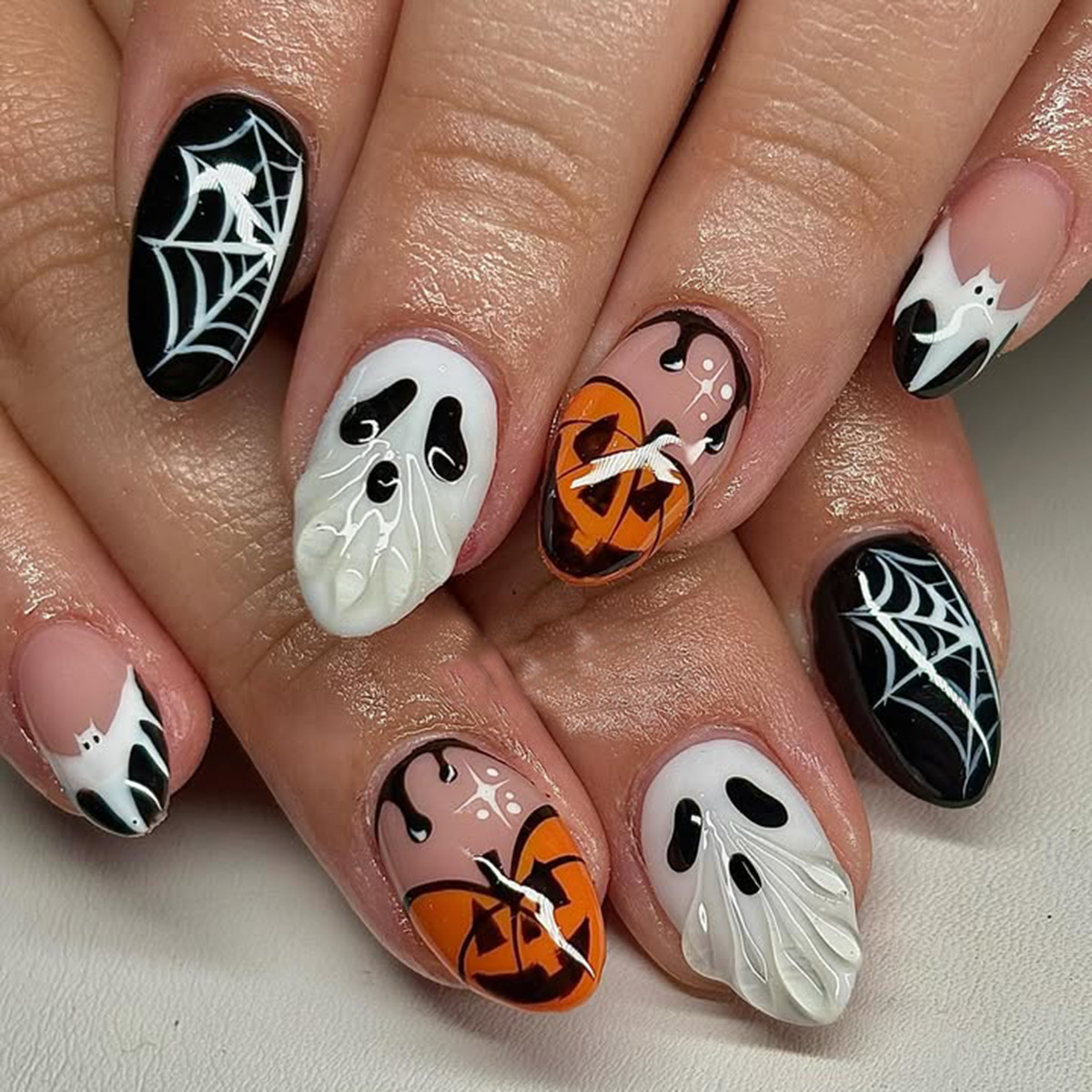 Pumpkin Lantern Halloween - Halloween Fake Nails Ghost Pumpkin Lantern