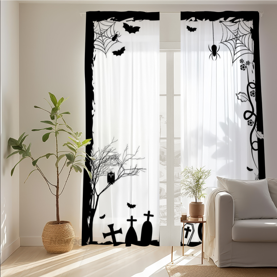 2PCS Digital Print Sheer Curta - Spider Web Halloween Decoration recension och pris