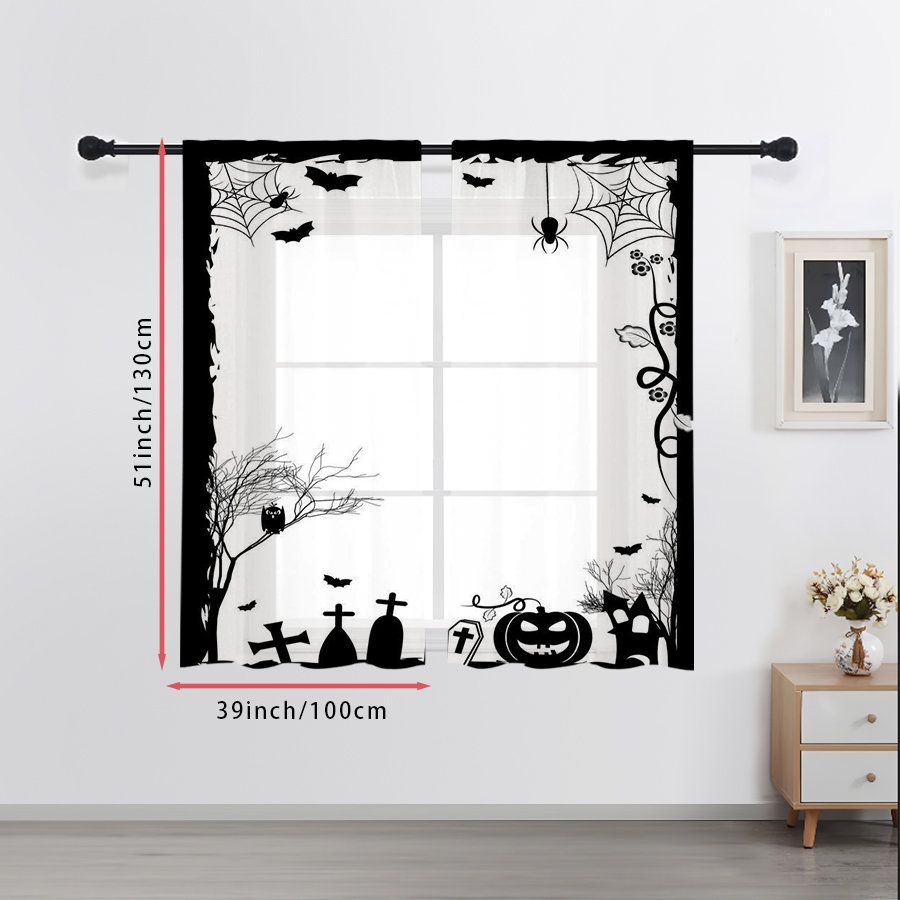 2PCS Digital Print Sheer Curta - Spider Web Halloween Decoration recension och pris